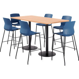 36" x 72" Table with 6 Armless Barstools, Navy Seat/Maple Top