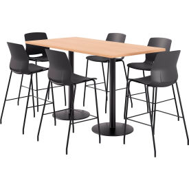 36" x 72" Table with 6 Armless Barstools, Black Seat/Maple Top