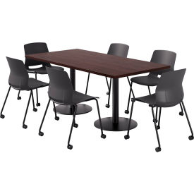36" x 72" Table with 6 Armless Caster Chairs, Black Seat/Espresso Top