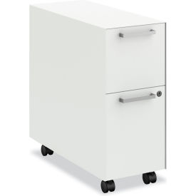 Mobile Slim Pedestal File Cabinet with 2 Drawers, 10"W x 23-1/4"D x 21"H, White