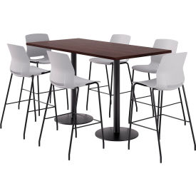 36" x 72" Table with 6 Imme Armless Barstools, Light Gray Seat/Espresso Top