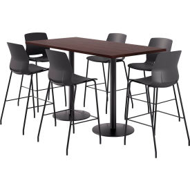 36" x 72" Table with 6 Armless Barstools, Black Seat/Espresso Top