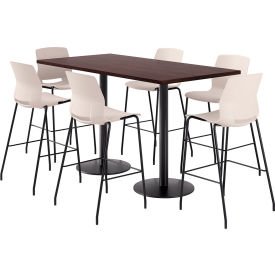 36" x 72" Table with 6 Imme Armless Barstools, Moonbeam Seat/Espresso Top