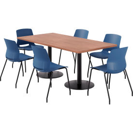 36" x 72" Table with 6 Imme Armless Chairs, Navy Seat/River Cherry Top