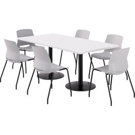 36" x 72" Table with 6 Imme Armless Chairs, Light Gray Seat/Designer White Top