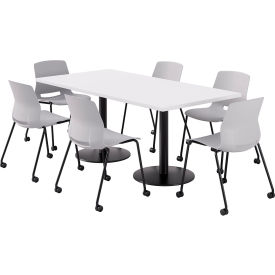 36" x 72" Table with 6 Imme Armless Caster Chairs, Light Gray Seat/Designer White Top