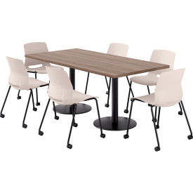 36" x 72" Table with 6 Imme Armless Caster Chairs, Moonbeam Seat/Studio Teak Top