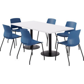 36" x 72" Table with 6 Imme Armless Chairs, Navy Seat/Designer White Top