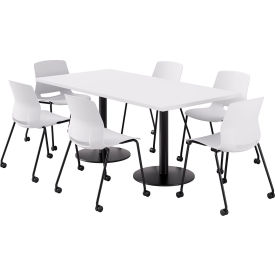 36" x 72" Table with 6 Imme Armless Caster Chairs, White Seat/Designer White Top