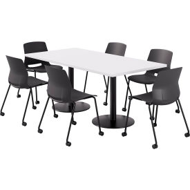 36" x 72" Table with 6 Imme Armless Caster Chairs, Black Seat/Designer White Top