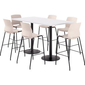 36" x 72" Table with 6 Imme Armless Barstools, Moonbeam Seat/Designer White Top