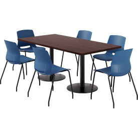 36"x72" Table with 6 Armless Chairs, Navy Seat/Espresso Top