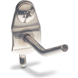 Single Rod Hook For 1/8" & 1/4" Pegboard, 1"W x 1"D x 2"H, Silver, Pack of 3
