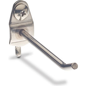 Single Rod Hook For 1/8" & 1/4" Pegboard, 1"W x 2-1/2"D x 2"H, Silver, Pack of 3