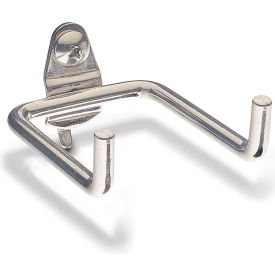 Double Rod Hook For 1/8" & 1/4" Pegboard, 2"W x 2-3/4"D x 2"H, Silver, Pack of 3