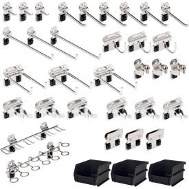 Hook & Bin Assortment For Stainless Steel LocBoard, Silver, Pack of 35