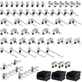 Hook & Bin Assortment For Stainless Steel LocBoard, Silver, Pack of 63