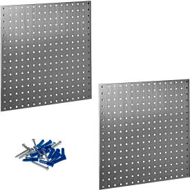 LocBoard Square Hole Pegboard, 24"W x 9/16"D x 24"H, Silver, Pack of 2