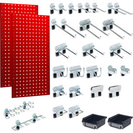 LocBoard Pegboard & LocHook Assortment, 18"W x 9/16"D x 36"H, Red, Pack of 32