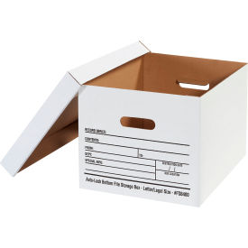 Auto-Lock Bottom File Storage Boxes, 15"L x 12"W x 10"H, White