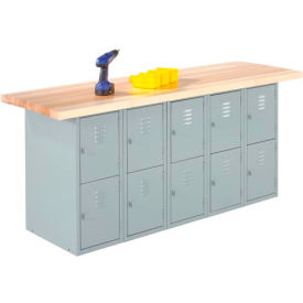 Wall, Island Workbench, 15 Horizontal Lockers, 96"Wx24"D, Black