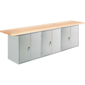 Wall, Island Workbench, 3 Cabinets, 120"W x 24"D, Gray