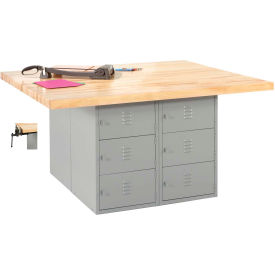 4 Station Workbench, 4 Vises, 64"W x 54"D, Gray