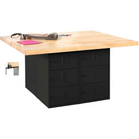4 Station Workbench, 4 Vises, 64"W x 54"D, Black