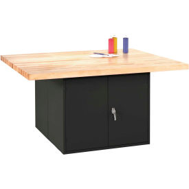 4 Station Workbench w/ 2 Cabinets, No Vises, 64"W x 54"D, Black