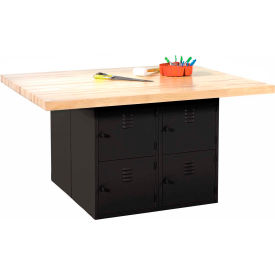 4 Station Workbench, 8 Horizontal Lockers, 64"W x 54"D, Black