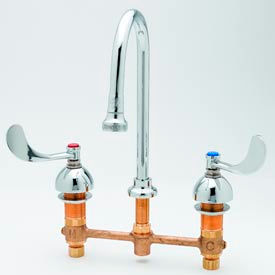 Medical Lavatory Faucet, Deck Mount, 8" Centerset, Gooseneck w/ Rosespray