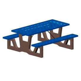 72" Concrete Picnic Table Frame w/ Blue Steel Mesh Seat, Gray