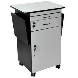 Wood Multimedia Workstation, 23-3/4"W x 18-7/8"D x 37-3/8"H, Gray/Black