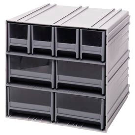Interlocking Storage Cabinet - 11-3/4"Wx11-3/8"Dx11"H - 8 Gray Drawers