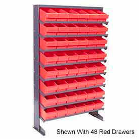 Single Sided Rack 12"x36"x60" with 72 Red Euro Drawers