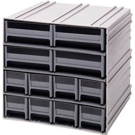 Interlocking Storage Cabinet - 11-3/4"Wx11-3/8"Dx11"H - 12 Gray Drawers