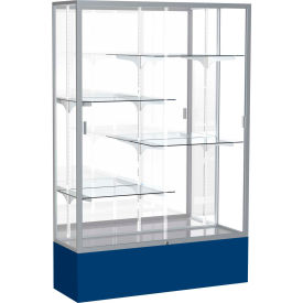 Display Case Navy Base, Satin Frame, Mirror Back 48"W x 16"D x 72"H