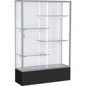 Spirit Display Case Black Base, Satin Frame, White Back 48"W x 16"D x 72"H