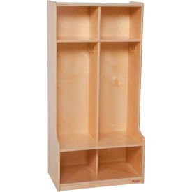 2 Section Wood Seat Locker, 24"W x 15"D x 48"H, Brown, Assembled