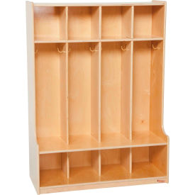 4 Section Seat Locker, 36"W x 15"D x 48"H, Brown, Assembled