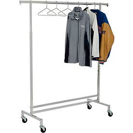 Single Hangrail Rolling Clothes Rack - Heavy Duty Square Tubing - Chrome