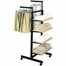 Frame w/ 4-24" Shelves & 2-16" Arms Garment Rack- Matte Black Frame w/ Grey Shelves