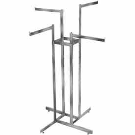4-Way w/ Straight Arms Garment Rack - Rectangular Tubing - Chrome
