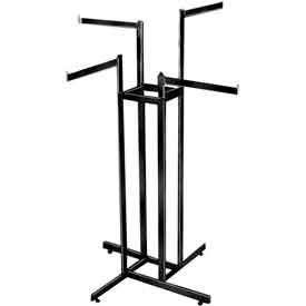 4-Way with Straight Arms Garment Rack- Rectangular Tubing - Matte Black