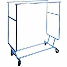 Collapsible Rolling Garment Rack w/ Double Rail Round Tubing - Chrome