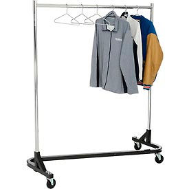 Rolling Z Rack - Heavy Duty Square Tubing - Chrome Upright & Hangrail - Black Base