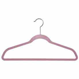 17" L Suit Hanger With Bar - Flocked Velvet Pink
