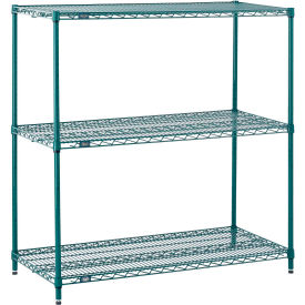 3 Shelf, Poly-Green Wire Shelving Unit, Starter, 54"W x 14"D x 34"H