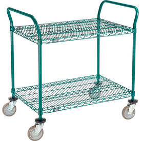 2 Shelf Utility Cart, Poly-Green, 48"W x 24"D x 39"H, Poly Casters, 4 Swivel