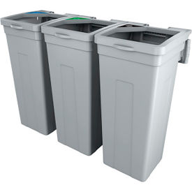 Rise Mob Loop Organics Triple Waste Container, 13-11/16"Wx12-7/8"Dx27-1/2"H, Gray